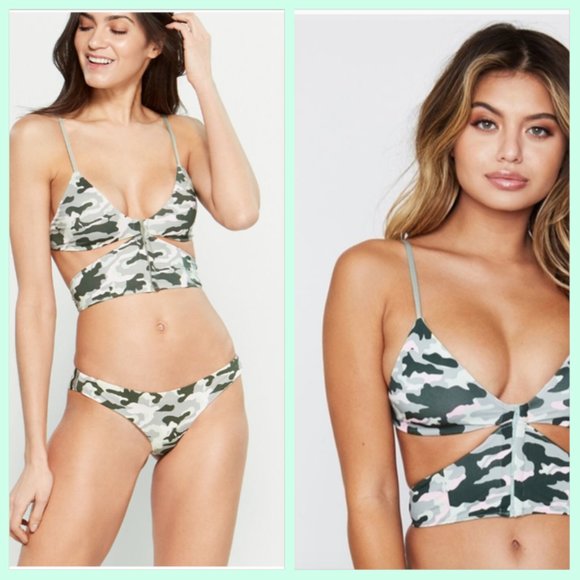 Frankie's Bikinis Camo Corset Top Skimpy Bottom Bikini Swim Two Piece Set Small - Picture 1 of 8